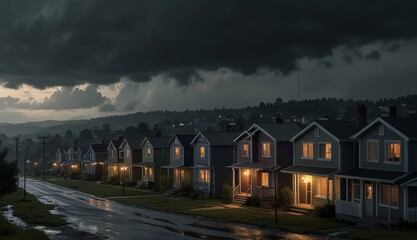 Obraz premium Stormy Evening Over Neighborhood Homes