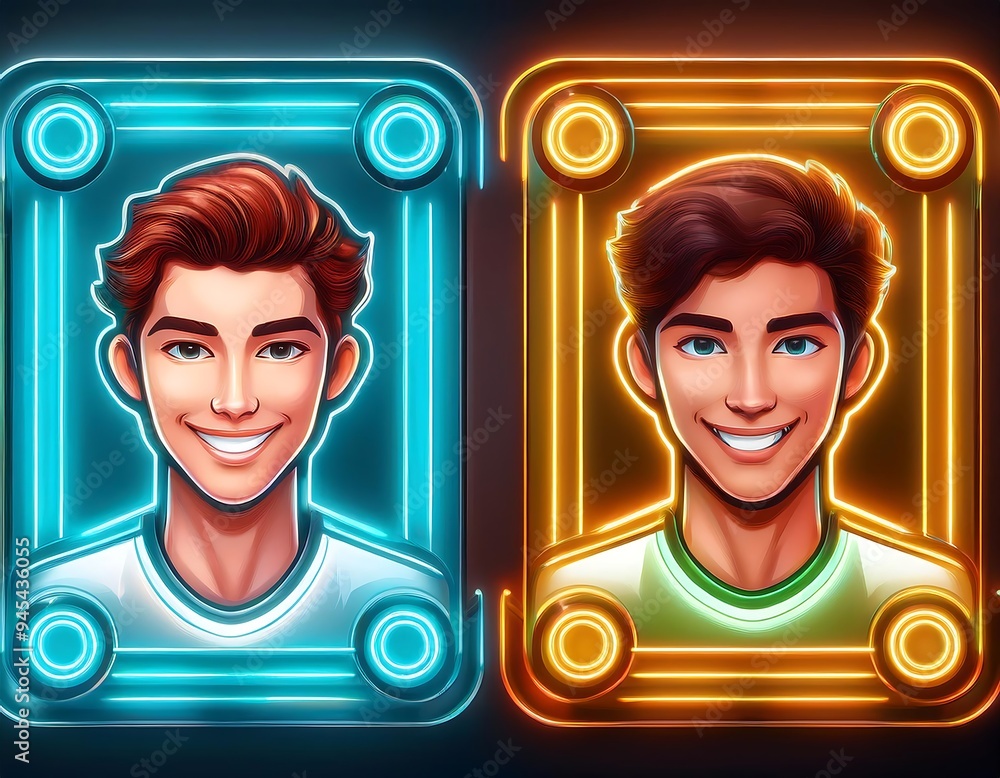 Poster vector realistic isolated neon sign player player frames template decoration display concept versus 