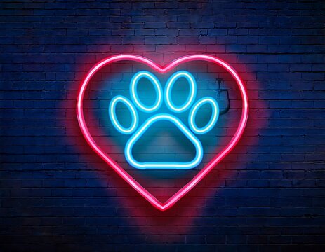 vector realistic isolated neon sign pet care logo template decoration mockup display wall background concept pet shop veterinary