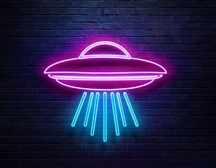 vector realistic isolated neon sign ufo frame logo decoration display wall background concept space galaxy