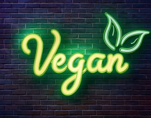 Obraz premium vector realistic isolated neon sign vegan lettering logo green leaf decoration display wall background concept vegetarian cafe products