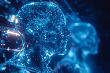 Futuristic Digital Illustration of a Human Head with Neural Networks Depicting the Interconnectivity of Cognitive Processes in a High Tech Setting