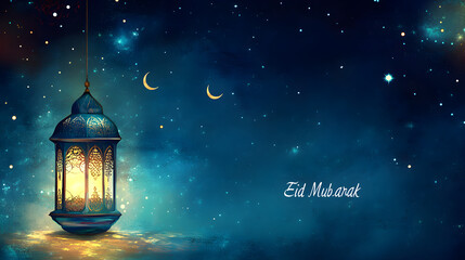 Islamic background with colorful lantern light, Ramadan background. AI generative.