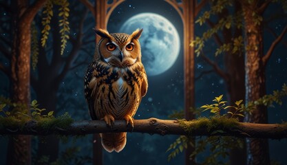 Majestic Owl Under Full Moon