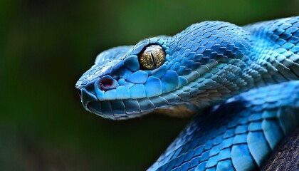 Obraz premium Blue Viper Snake: Intimate Face Details