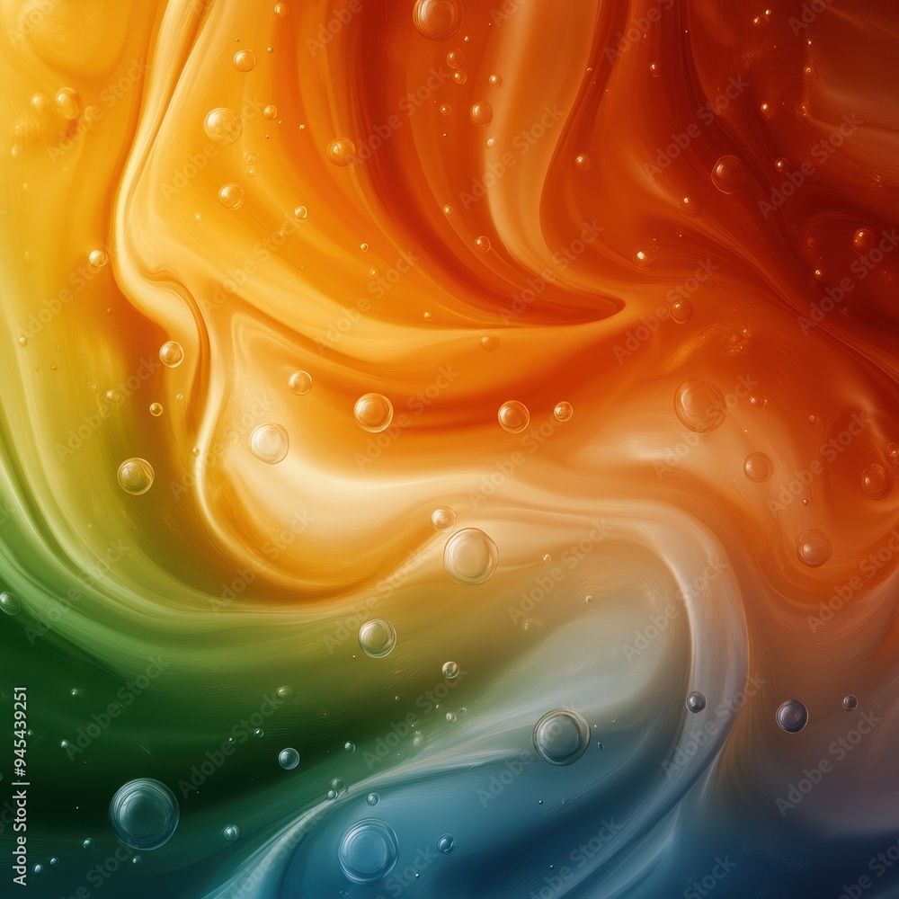 Poster an abstract image featuring vibrant, swirling colors with bubbles, creating a dynamic and fluid visu