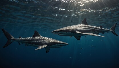 Fototapeta premium Graceful Sharks Underwater Encounter