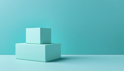Obraz premium Minimalistic turquoise cubes create a striking visual on a solid background, perfect for contemporary design projects.