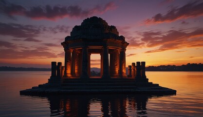 Fototapeta premium Majestic Sunset Over Ancient Temple