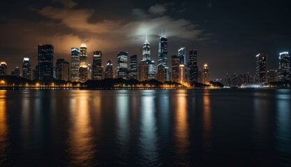 Obraz premium Nighttime Cityscape Reflection