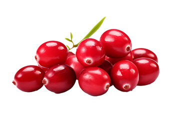 Obraz premium Freshly picked cranberry isolated on transparent background for culinary projects, holiday recipes, and organic food illustrations featuring vibrant red berries