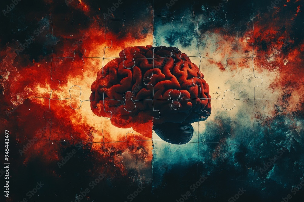 Poster futuristic abstract brain illustration with glowing neural patterns depicting the cosmic complexity 