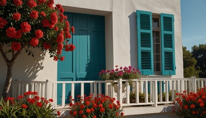 Naklejka premium Charming Coastal Home with Flowers