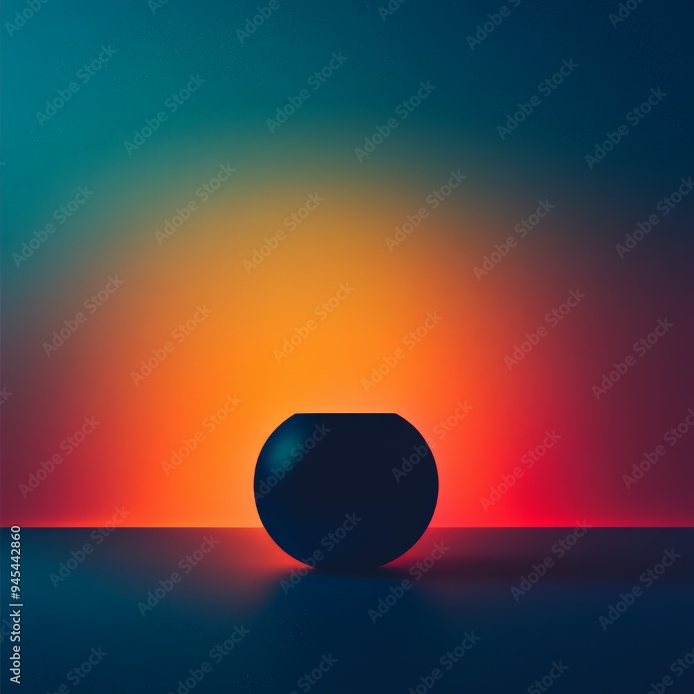 Aufkleber A round, dark, mysterious object sits calmly against a gradient of warm orange and red lighting, evoking a sense of calm and intrigue in its simple yet captivating design.