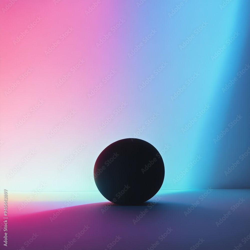 Poster A flawless black sphere rests on a smooth surface, with pink and blue lighting blending around it to create a pleasing and modern visual contrast full of vibrancy.