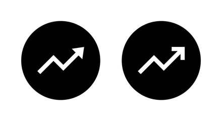 Upward zigzag arrow icon on black circle. Market growth sign symbol