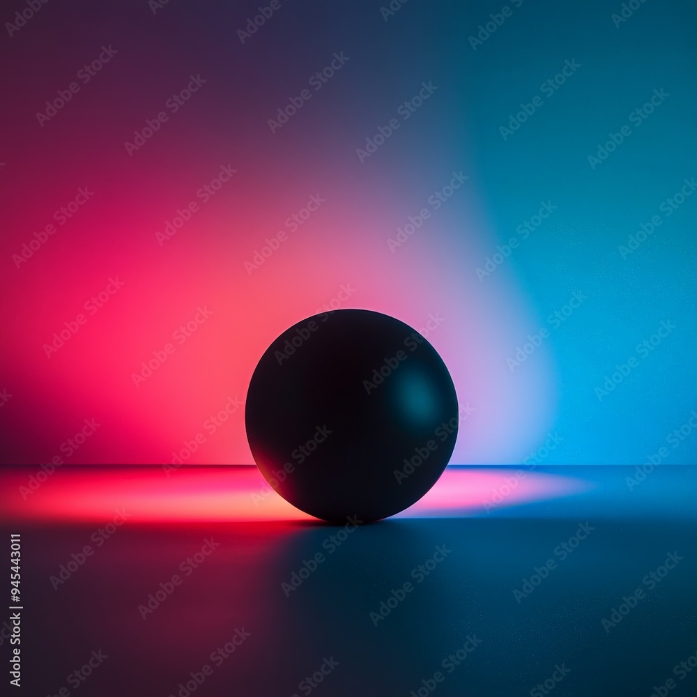 Poster a perfectly round black sphere stands out against a striking backdrop of red and blue lighting, merg