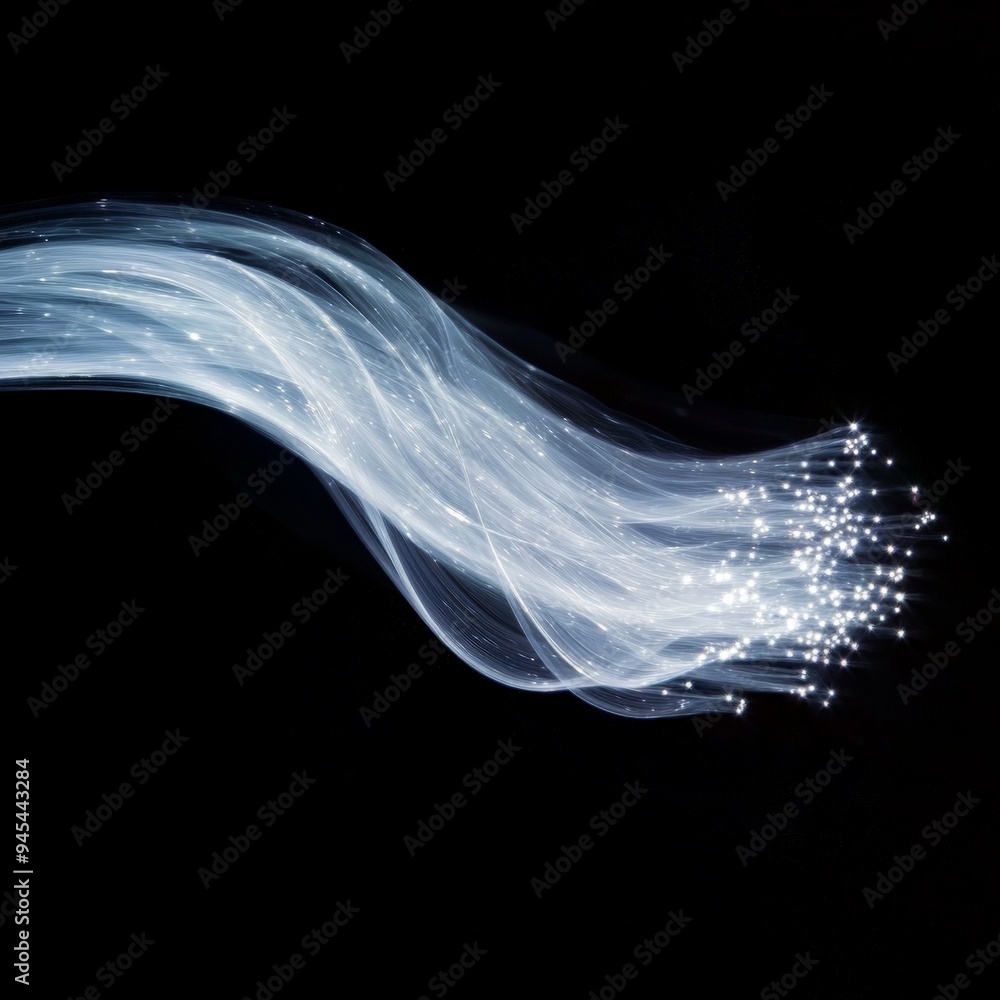 Aufkleber an elegant display of fiber optic cables lit with multiple tiny lights at their tips, extending and 