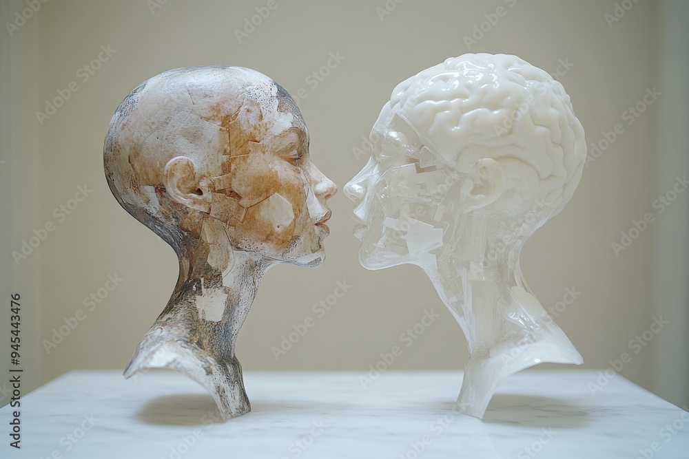 Poster minimalistic sculpture of a woman with a brain design depicting the calm and serenity of thought pro
