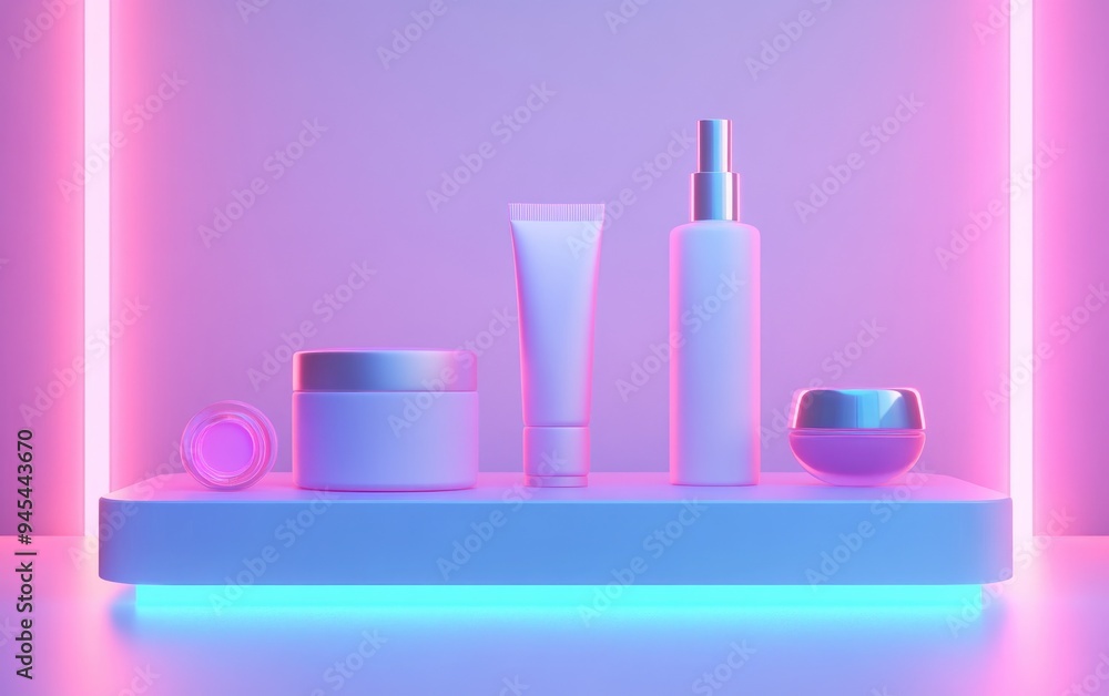 Aufkleber 3D rendering of a podium scene featuring cosmetic products on a geometric platform 3D showcase display