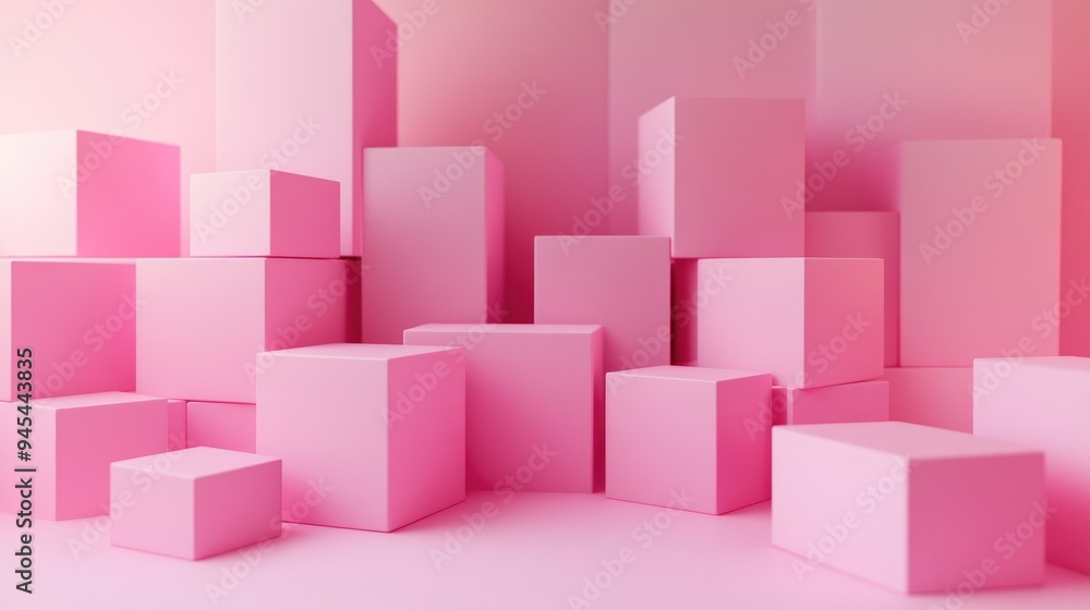 Poster 3d pink cubes on a minimal studio backdrop abstract geometric shape rendering for product display