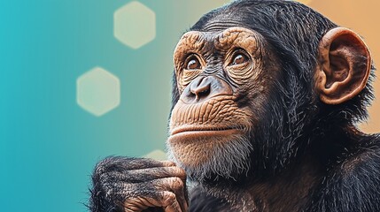 Close-up Portrait of a Thoughtful Chimpanzee.
