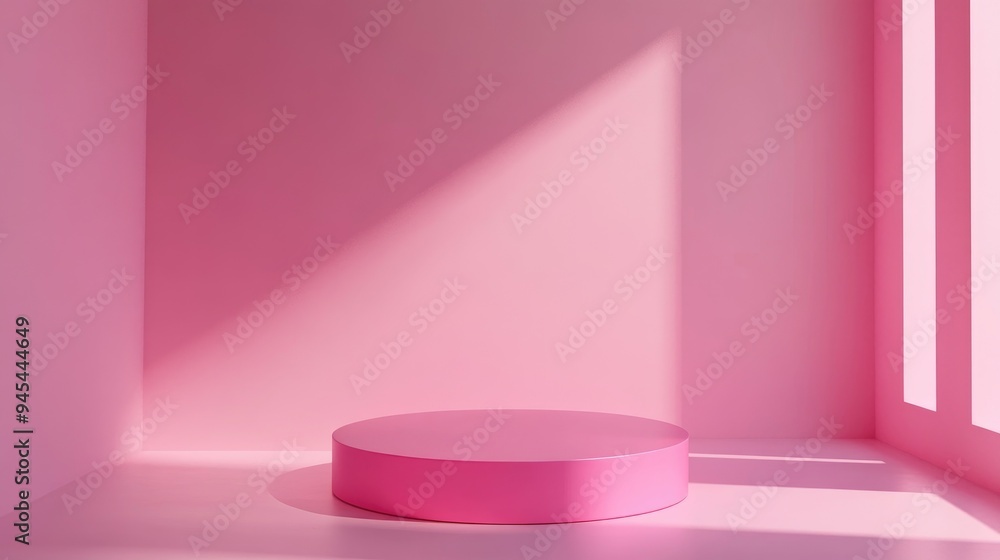 Aufkleber 3d rendering of a minimalist illustration featuring a geometric podium in pink