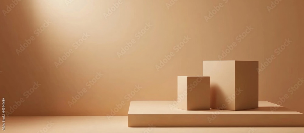 Poster 3d brown cube and box podium in a minimal studio background abstract geometric shape illustration re
