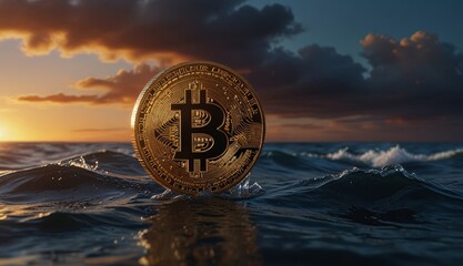 Bitcoin in the Ocean Sunset