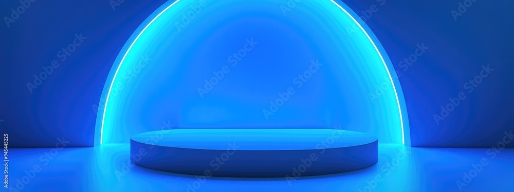 Aufkleber 3D rendering of an abstract blue background featuring a blank podium for product display