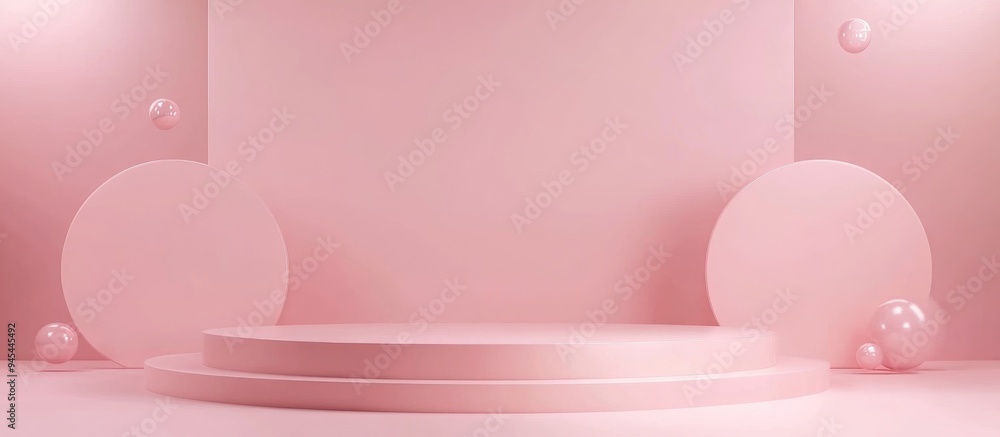Poster 3d podium in pink tones suitable for background and advertisement mockup minimalist setting for show