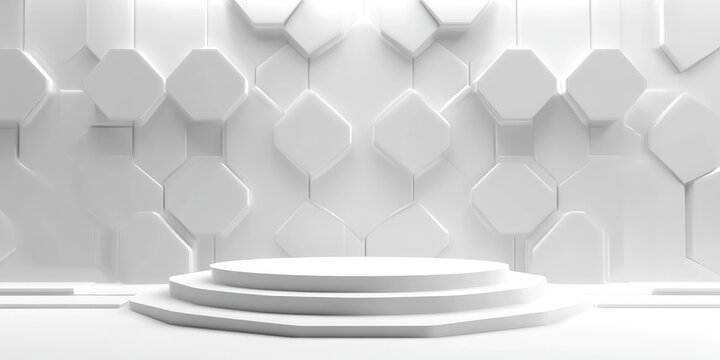 3D rendered white decagonal podium