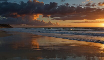 Serene Sunset Over Ocean Waves