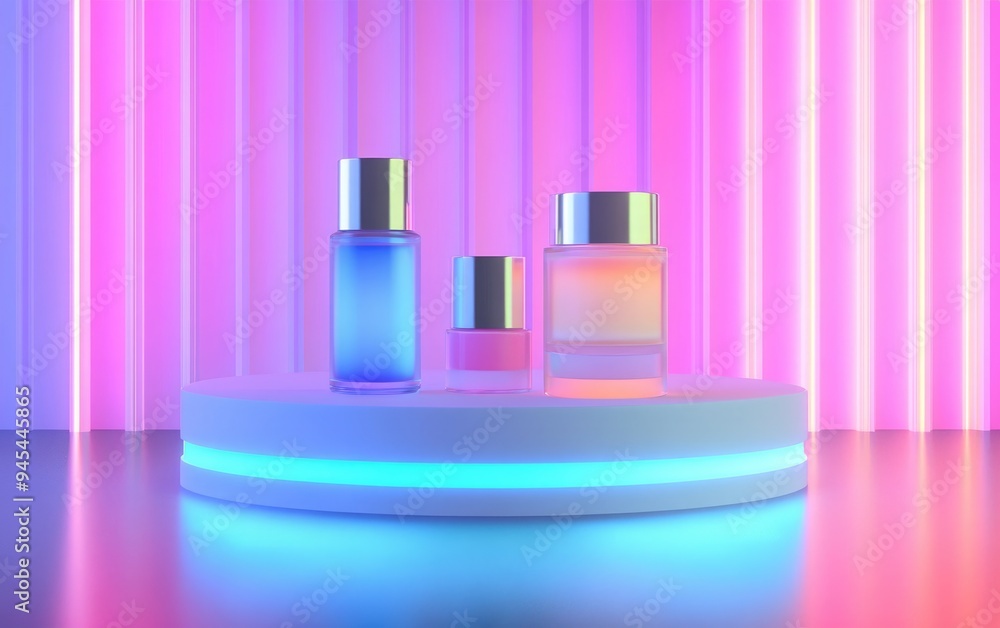 Aufkleber 3D rendering of a podium scene featuring cosmetic products on a geometric platform 3D showcase display