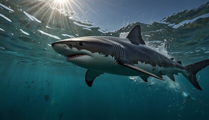 Fototapeta premium Majestic Great White Shark Swimming