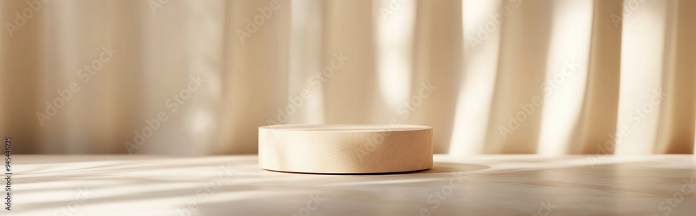 Poster 3d rendering of a minimalistic background featuring a beige pedestal for displaying cosmetic product