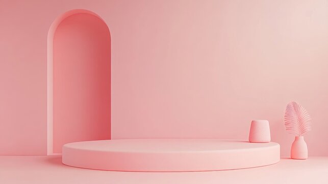 3D abstract rendering featuring a pink platform for product display designed for showcasing and promoting items set against a pastel pink background