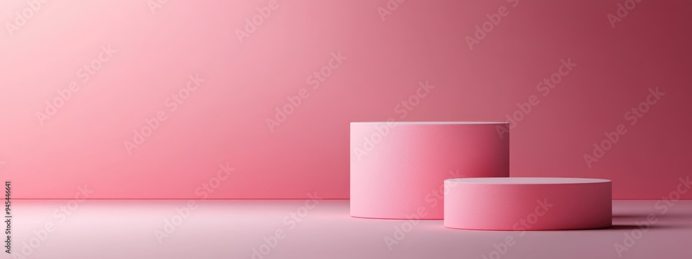 Poster 3D rendered abstract background featuring a geometric podium for product display minimalist design with a set of pink shapes