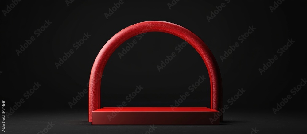 Aufkleber 3d render of a red podium featuring a red arch ring against a black background for promotional proje