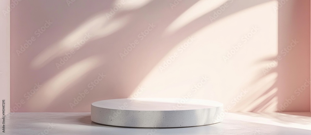 Poster 3d rendering of an abstract platform featuring a minimalist pastel podium display