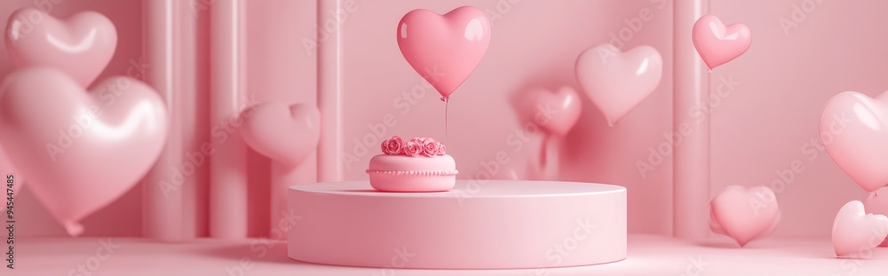 Poster 3d render of a minimalistic sweet scene featuring a display podium for mockup and product brand show