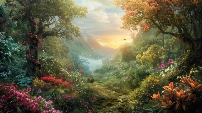 A Mystical Forest Path Leading to a Sunlit Valley