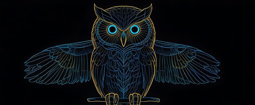 recommend clip art: neon owl line art on the dark background, neon owl, line art, AI Generative