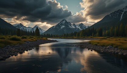 Tranquil Mountain Reflection Landscape