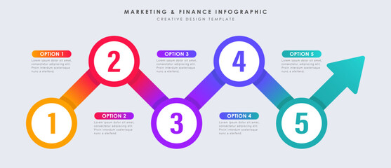 Business presentation arrows style and turning point important. Infographic 5 steps to success. Vector illustration