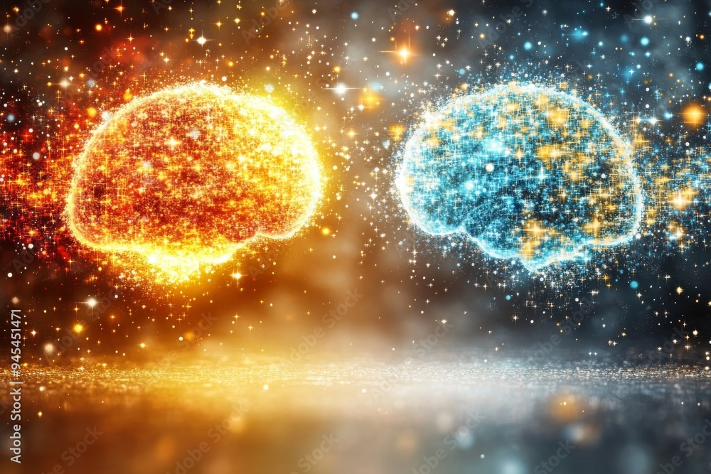 Poster abstract digital brain illustration depicting the cosmic interaction of thought processes in a sci f