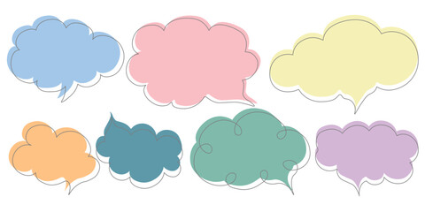 speech bubble colorful set. Hand drawn speech bubbles for book ,card, business, poster design. cute doodle. Vector illustration.
