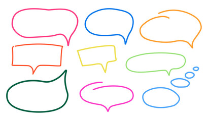 speech bubble colorful set. Hand drawn speech bubbles for book ,card, business, poster design. cute doodle. Vector illustration.