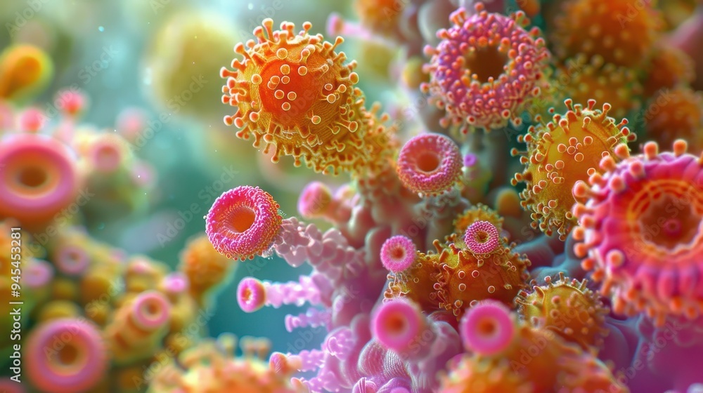 Aufkleber A Close-Up View of Colorful Virus-Like Structures