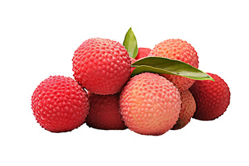 Freshly peeled lychee fruit with rough red skin and juicy white flesh isolated on transparent background for culinary designs, exotic food illustrations, and organic produce concepts